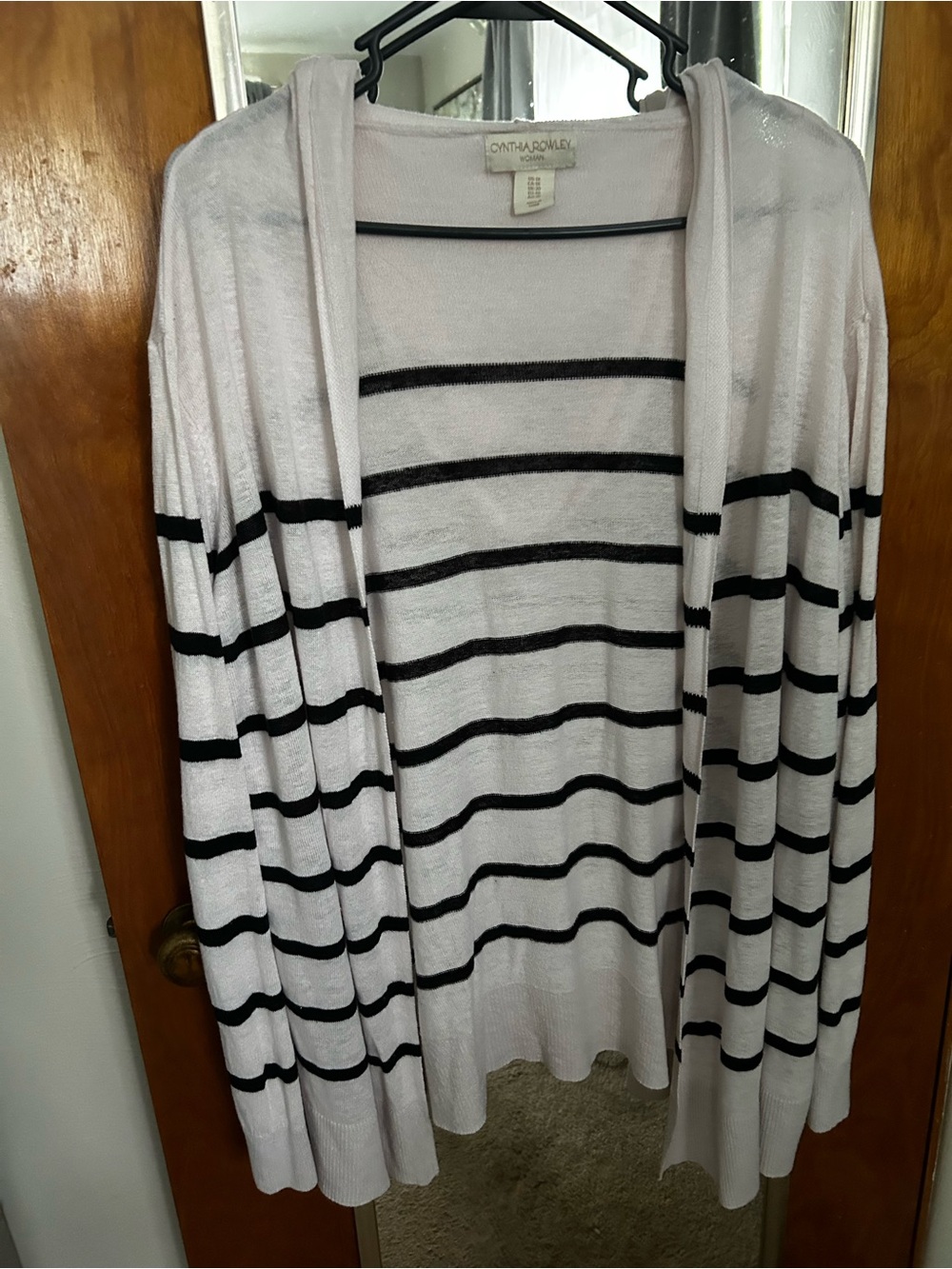 Cynthia Rowley White Open Cardigan with Black Stripes